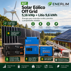 🌞🌬️ Kit Solar Eólico Off Grid 5,16 kWp + Litio 9,6 kWh